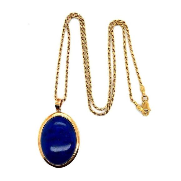 14k Gold Lapis Lazuli Pendant Necklace - Picture 4 of 8